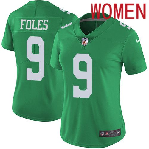 Women Philadelphia Eagles #9 Nick Foles Nike Green Vapor Limited Rush NFL Jersey